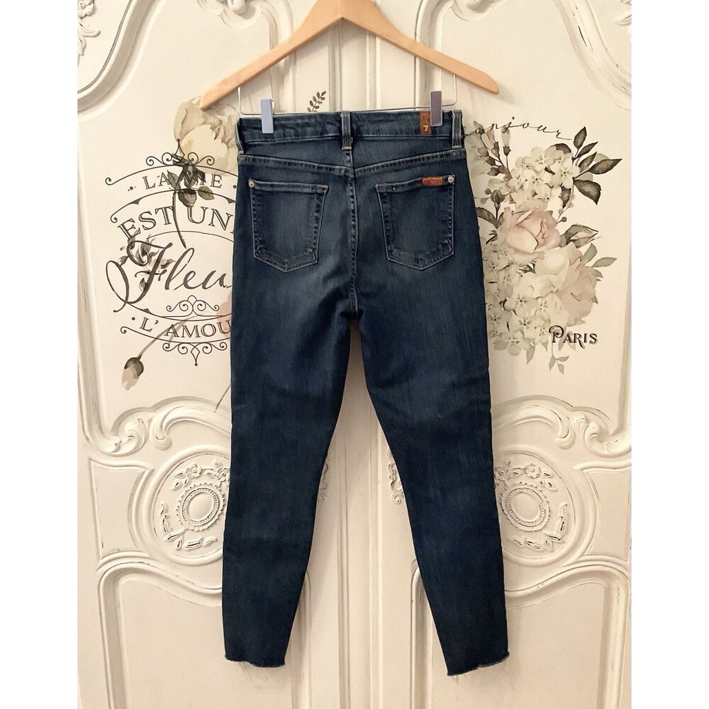 Seven For All Mankind The High Waist Jeans Blue Denim Med Wash Raw Hem Size 26 - Picture 6 of 14